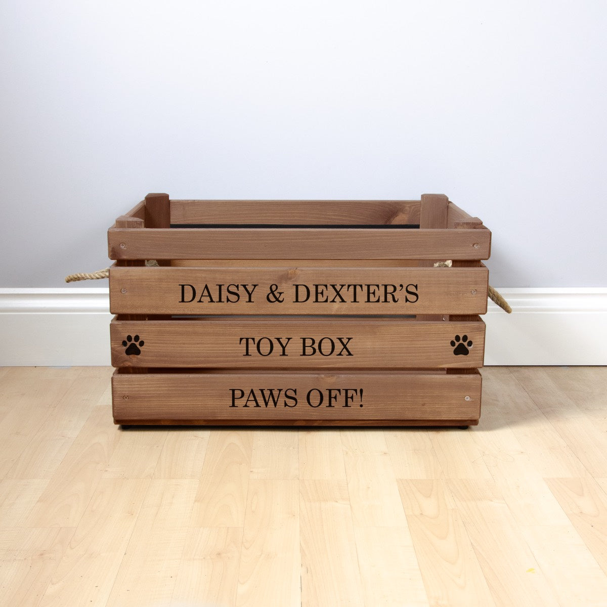 Personalised Large Rustic Oak Wooden Dog Toy Box
