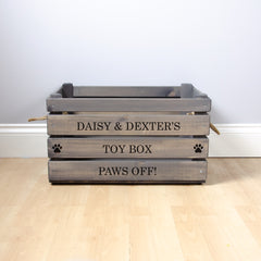 Personalised Large Grey Wooden Dog Toy Box