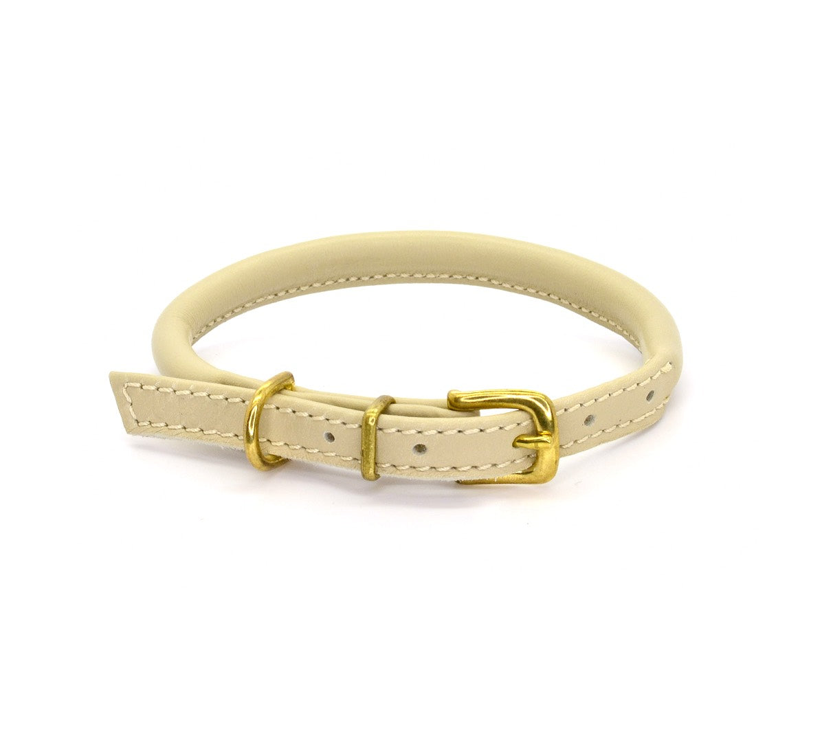 Dogs & Horses Rolled Leather Dog Collar Cream