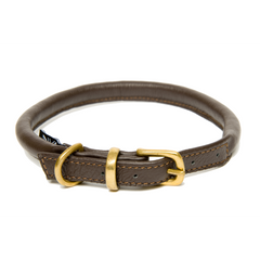 Dogs & Horses Rolled Leather Dog Collar Brown