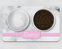 Personalised White Marble Effect With Banner Neoprene Pet Bowl Placemat