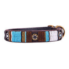 Designer Beaded Leather Dog Collar Stripes and Circles