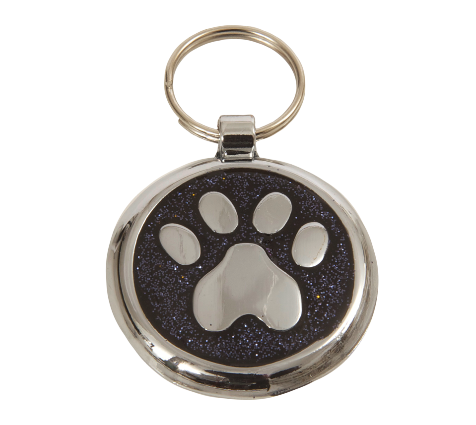 Black Glint Paw Print Small 20mm Designer Dog Tag Shimmer Range