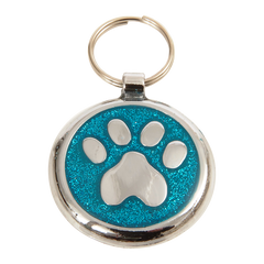 Luxury Glitter Azure Blue Paw Print Designer Dog Tag Shimmer Range