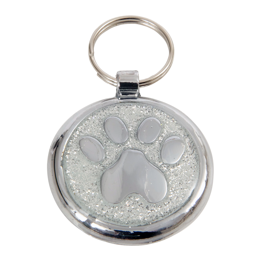 Silver Sparkle Paw Print Small 20mm Designer Dog Tag Shimmer Range