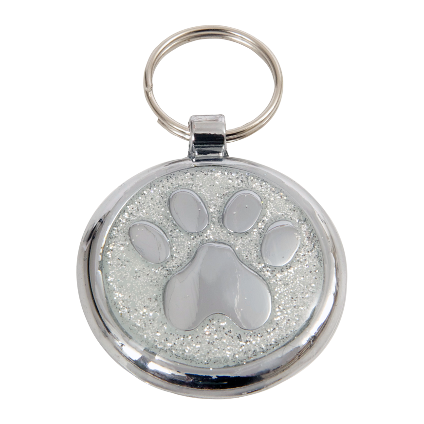 Luxury Glitter Silver Sparkle Paw Print Designer Dog Tag Shimmer Range