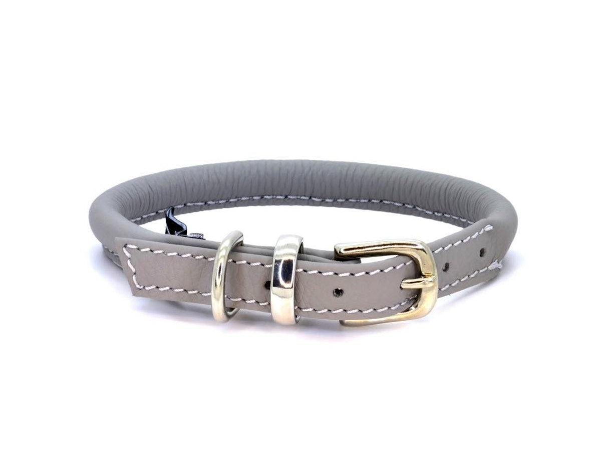 Grey Rolled Leather Dog Collar by Dogs & Horses