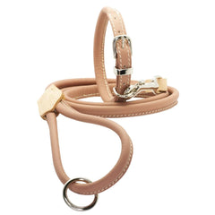 Dogs & Horses Rolled Leather Dog Collar and Lead Blush