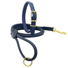 Dogs & Horses Rolled Leather Dog Collar and Lead Navy