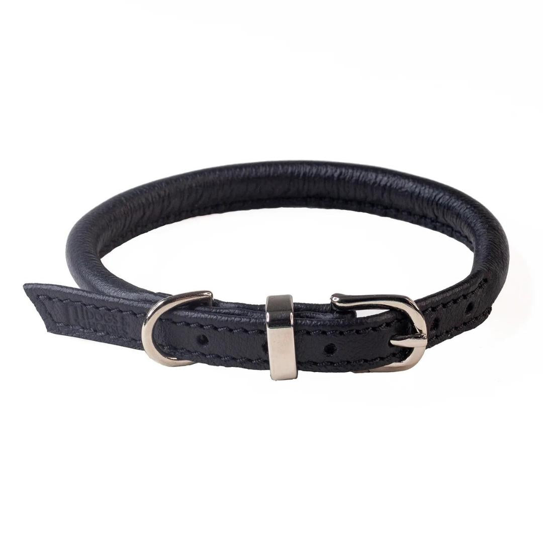 Dogs & Horses Rolled Leather Dog Collar Black With Chrome