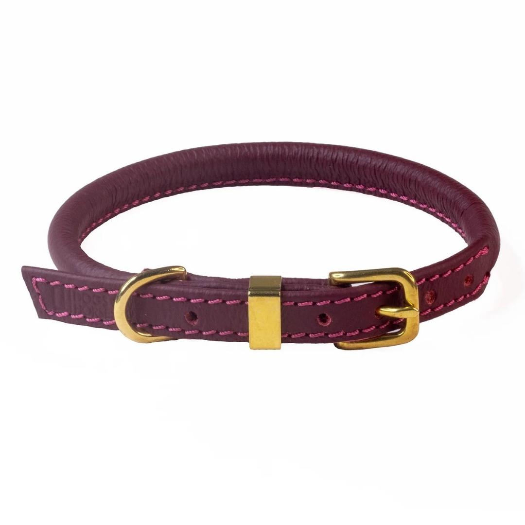 Dogs & Horses Rolled Leather Dog Collar Merlot