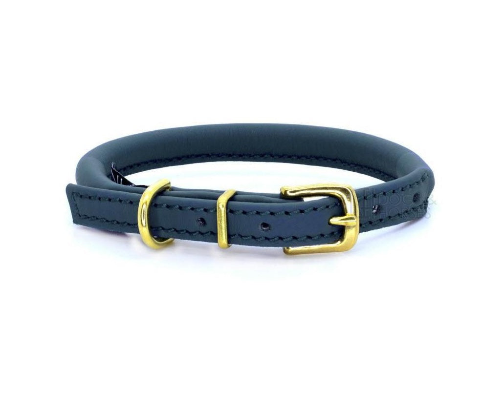 Dogs & Horses Rolled Leather Dog Collar Navy
