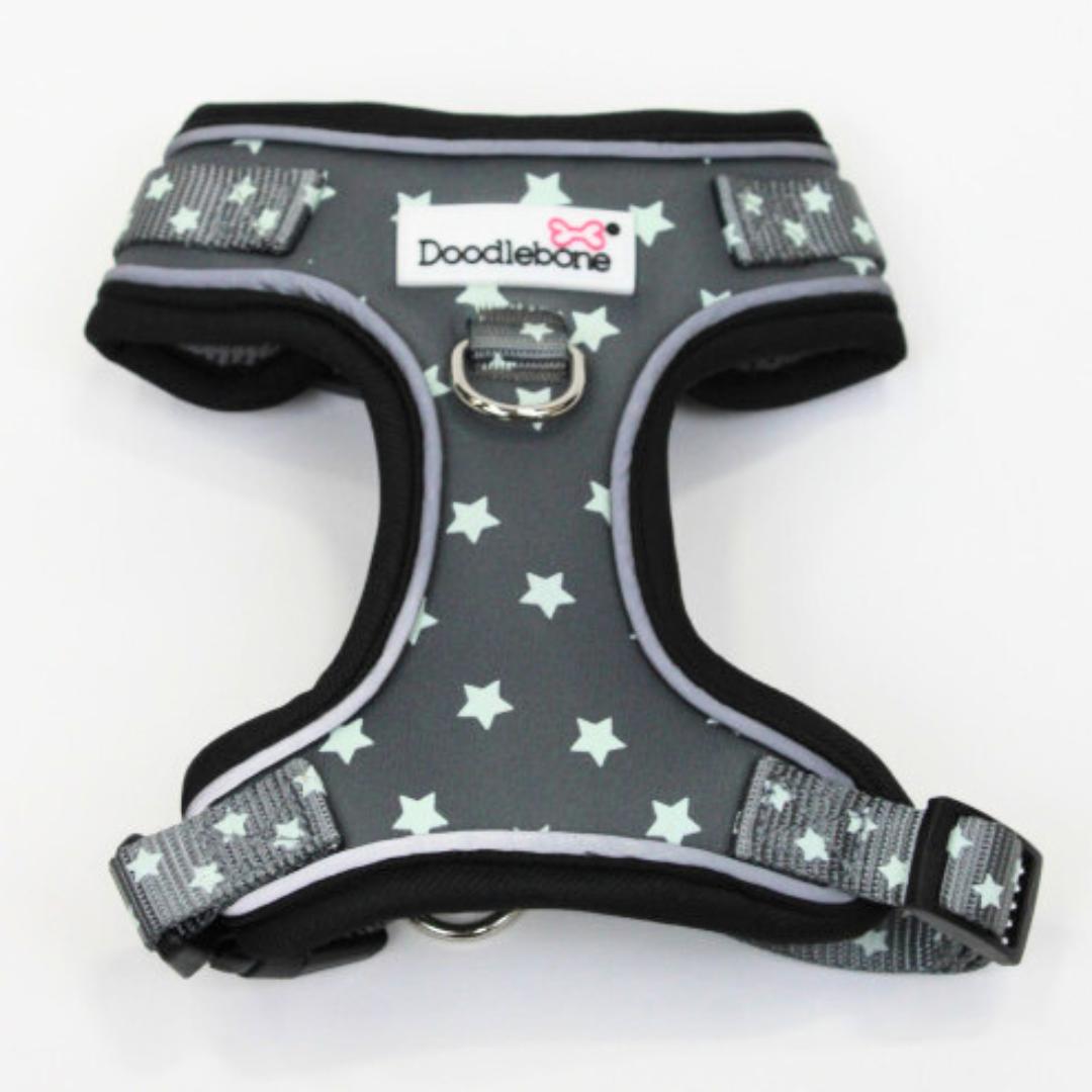 Doodlebone Adjustable Airmesh Dog Harness - Grey Stars Glow In The Dark
