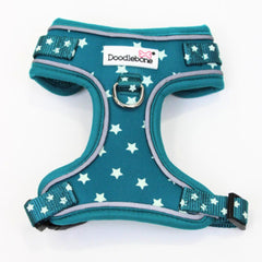 Doodlebone Adjustable Airmesh Dog Harness - Teal Stars Glow In The Dark