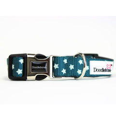 Doodlebone Padded Dog Collar - Teal Stars Glow In The Dark