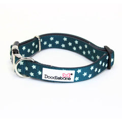 Doodlebone Padded Dog Collar - Teal Stars Glow In The Dark