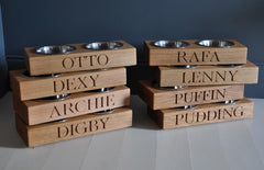 Personalised Solid Oak Double Dog Bowl | The Oak and Rope Company