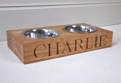 Personalised Solid Oak Double Dog Bowl | The Oak and Rope Company