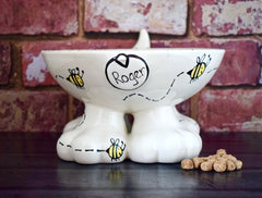 Personalised Ceramic Busy Bee Dog Legs Bowls