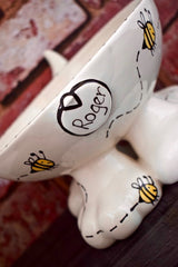 Personalised Ceramic Busy Bee Dog Legs Bowls