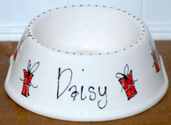 Personalised Ceramic Slanted Christmas Presents Dog Bowls