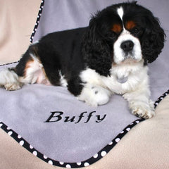 Luxury Personalised Pet Blankets In Silver Grey With Black/Cream Spots