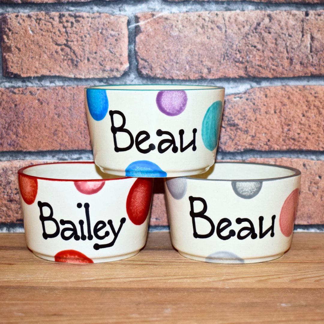 Extra Small Personalised Ceramic Spotty Dog Bowls | Designer Dog Bowls