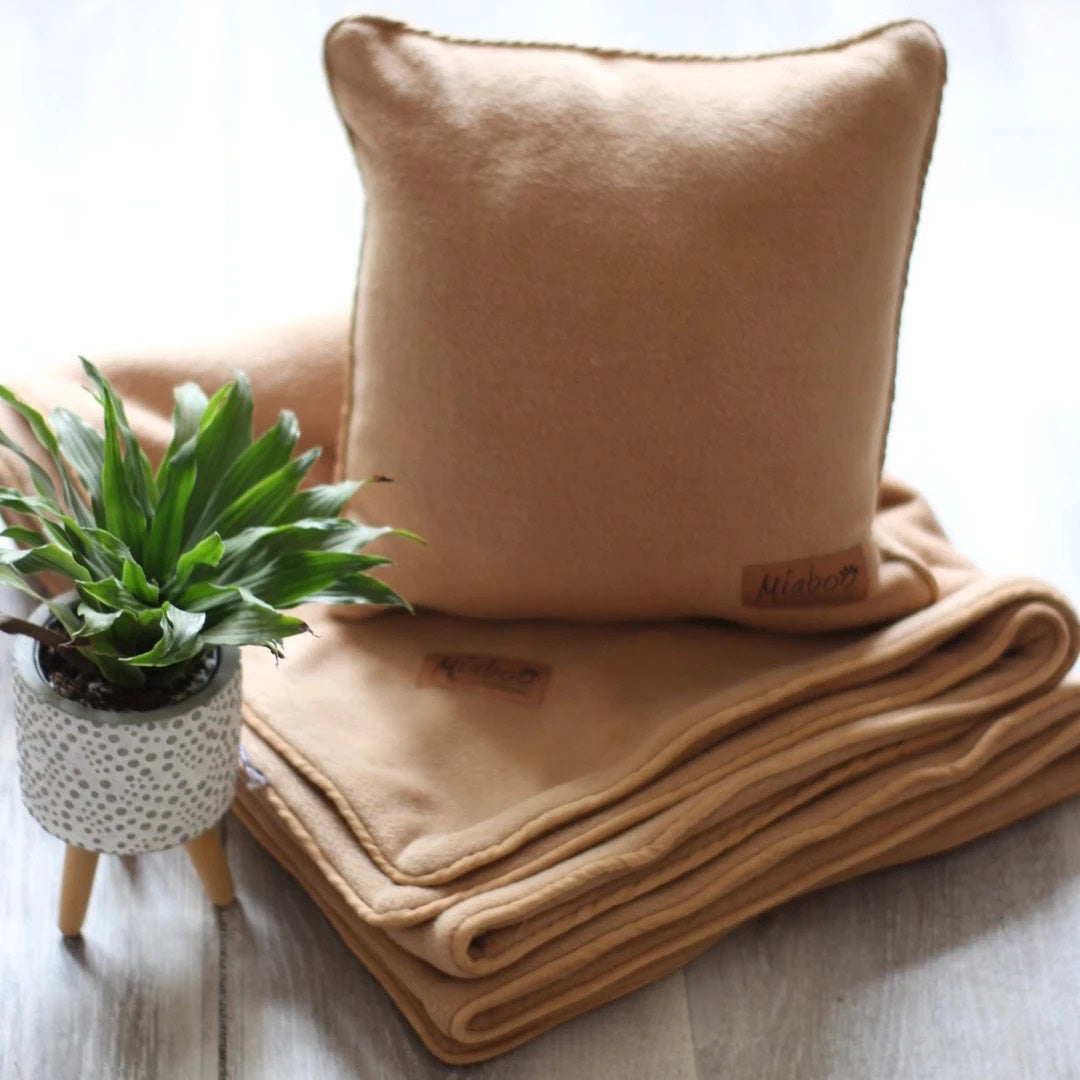 Personalised Double Fleeced Pet Blanket And Pillow Set Tan by Miaboo
