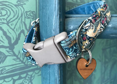 William Morris Strawberry Thief Dog Collar in Petrol