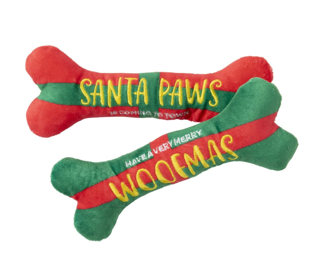 FuzzYard Santa Paws Bone & Merry Woofmas Bone 2 Pack Dog Toys