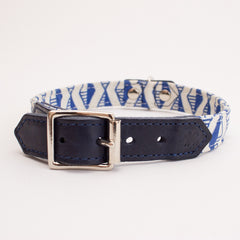 Hiro And Wolf Navy Blue Geometric Print Designer Dog Collars