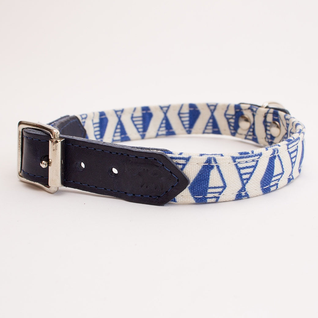 Hiro And Wolf Navy Blue Geometric Print Designer Dog Collars