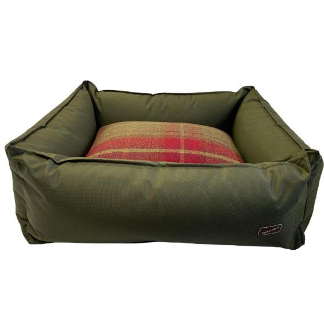 Green & Red Waterproof And Check Box Dog Bed | Hem and Boo