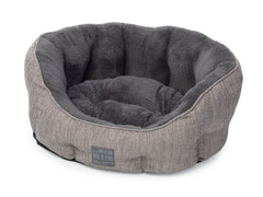 Grey Hessian Oval Snuggle Dog Bed by House of Paws 
