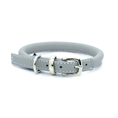 Dogs & Horses Rolled Leather Dog Collar and Lead Set Grey