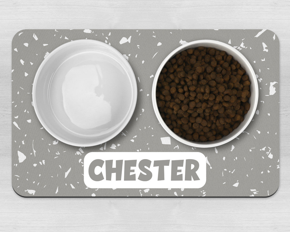 Personalised Grey Terrazzo Design Neoprene Pet Bowl Placemat