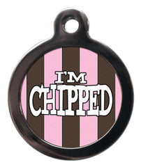 I'm Chipped Pink And Brown Stripes Dog ID Tag