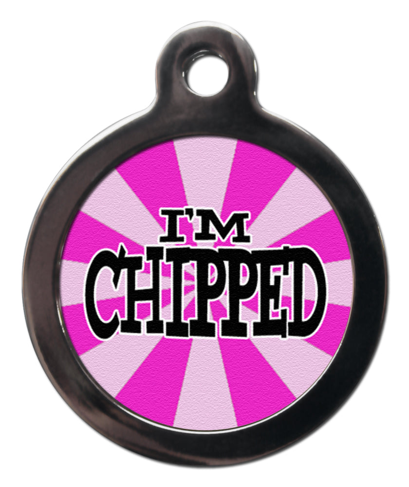 I'm Chipped Pink Stripes Dog ID Tag