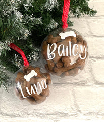 Personalised Filled Dog Treat Christmas Baubles