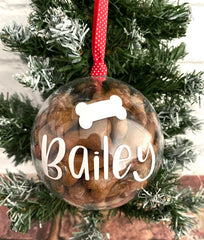 Personalised Filled Dog Treat Christmas Baubles