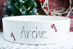 Personalised Ceramic Christmas Candy Canes Dog Bowls