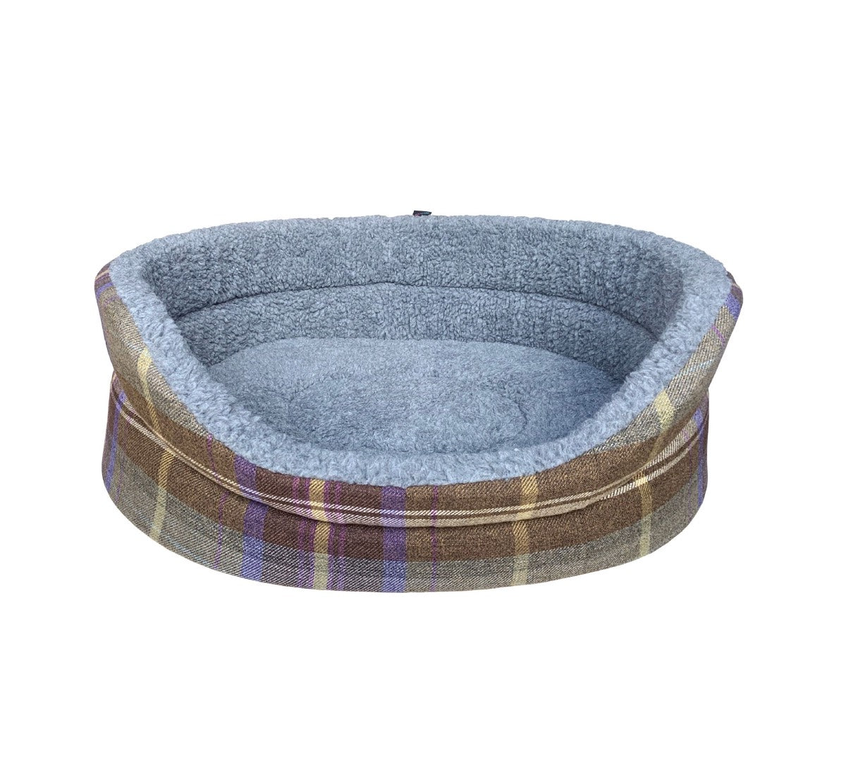Brown Check Oval Dog Bed by Hem And Boo