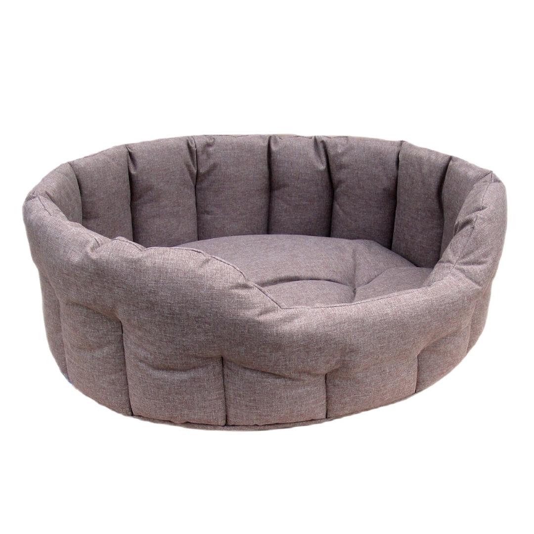 Light Brown Country Heavy Duty Waterproof Oval Drop Front Dog Beds by P&L | Made in the UK