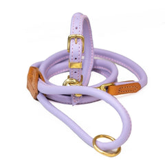Lilac Rolled Leather Dog Collar and Lead by Dogs & Horses