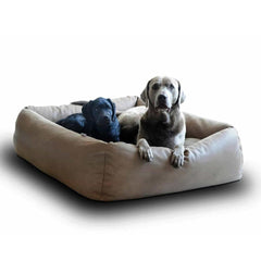 Luxury Boox Buffalo Leather Dog Bed - Sand