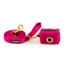 Luxury Pink Velvet Dog Lead and Matching Poo Bag Holder