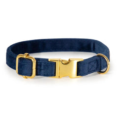 Luxury Royal Blue Velvet Dog Collar And Bow Tie Set