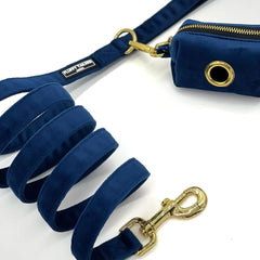 Luxury Royal Blue Velvet Dog Lead and Matching Poo Bag Holder