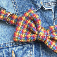 McJoy Rainbow Harris Tweed Dog Collar With Detachable Bow Tie | Scrufts