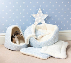 Blue Star Plush Fleece Oval Puppy Bed by House of Paws